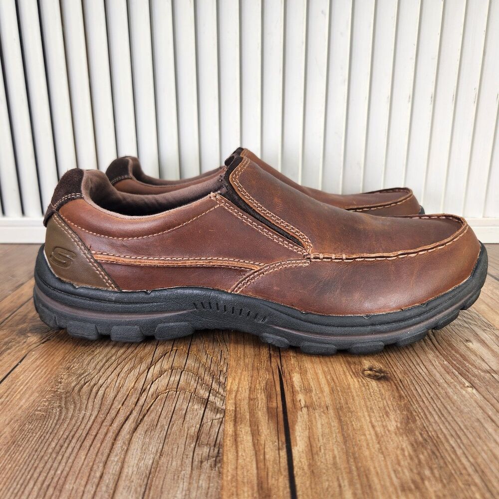 Skechers Braver Rayland Slip On Shoes Men's 10.5 Extra Wide Brown Leather Loafer